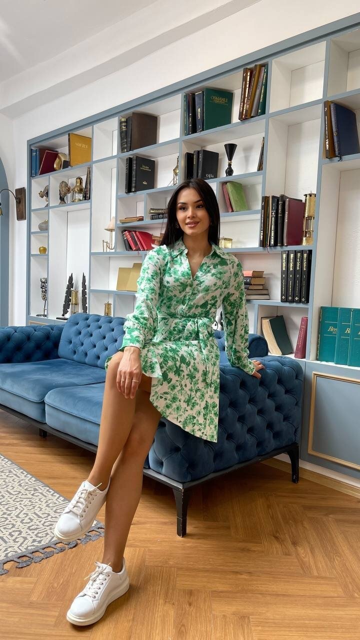 3057-YEŞİL ÇİÇEKLİ KISA GÖMLEK EBİSE