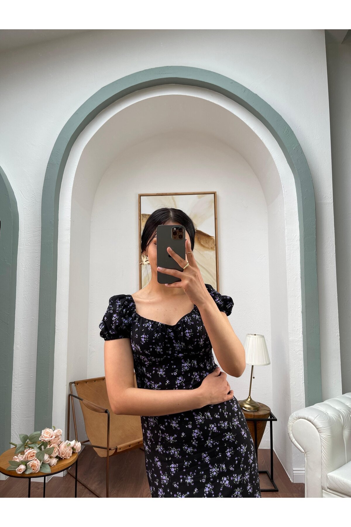 3092-SİYAH ÇITIR DESEN UZUN VİSKON ELBİSE