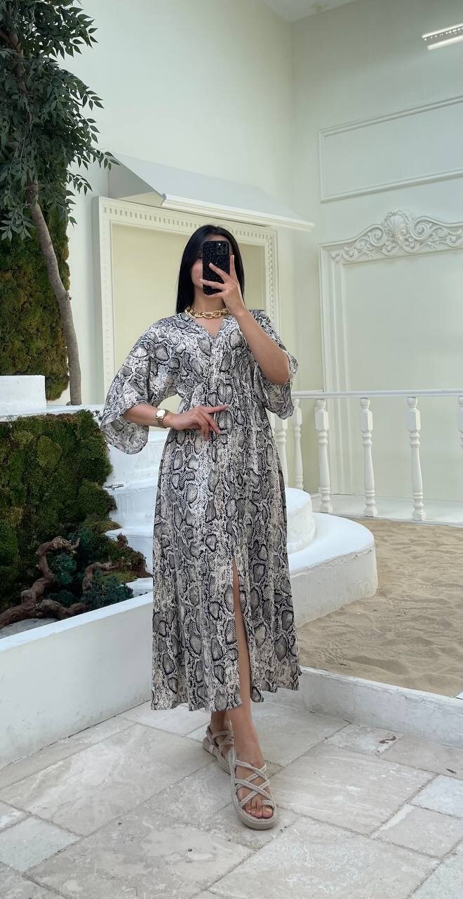 3154-YILAN DESEN ELBİSE