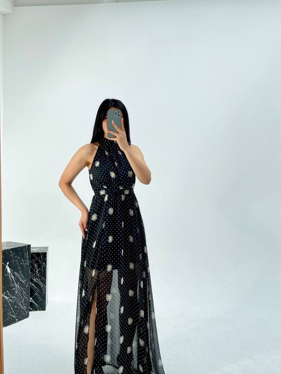 3242-PAPATYA DESEN ŞİFON ELBİSE