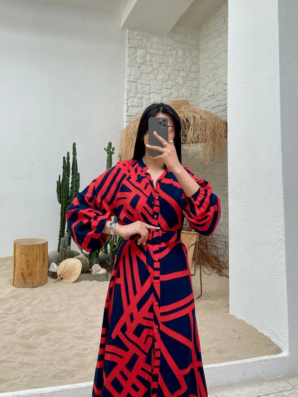 3388-KIRMIZI ÇİZGİLİ GÖMLEK ELBİSE