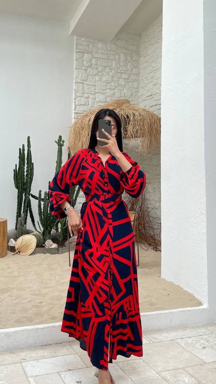 3388-KIRMIZI ÇİZGİLİ GÖMLEK ELBİSE