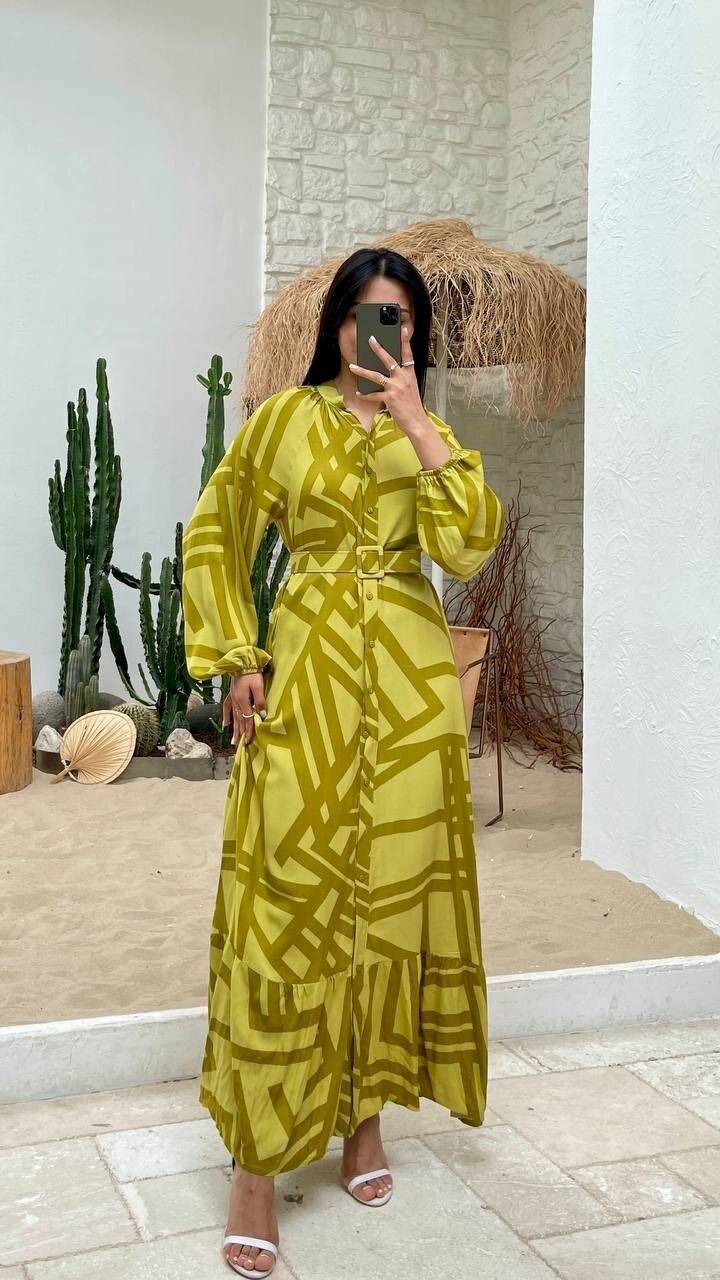 3388-OLİV ÇİZGİLİ GÖMLEK ELBİSE