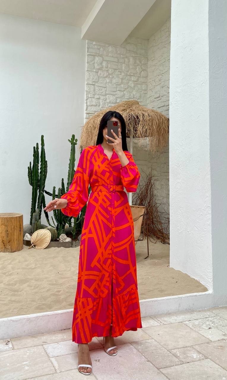 3388-FUŞYA ÇİZGİLİ GÖMLEK ELBİSE