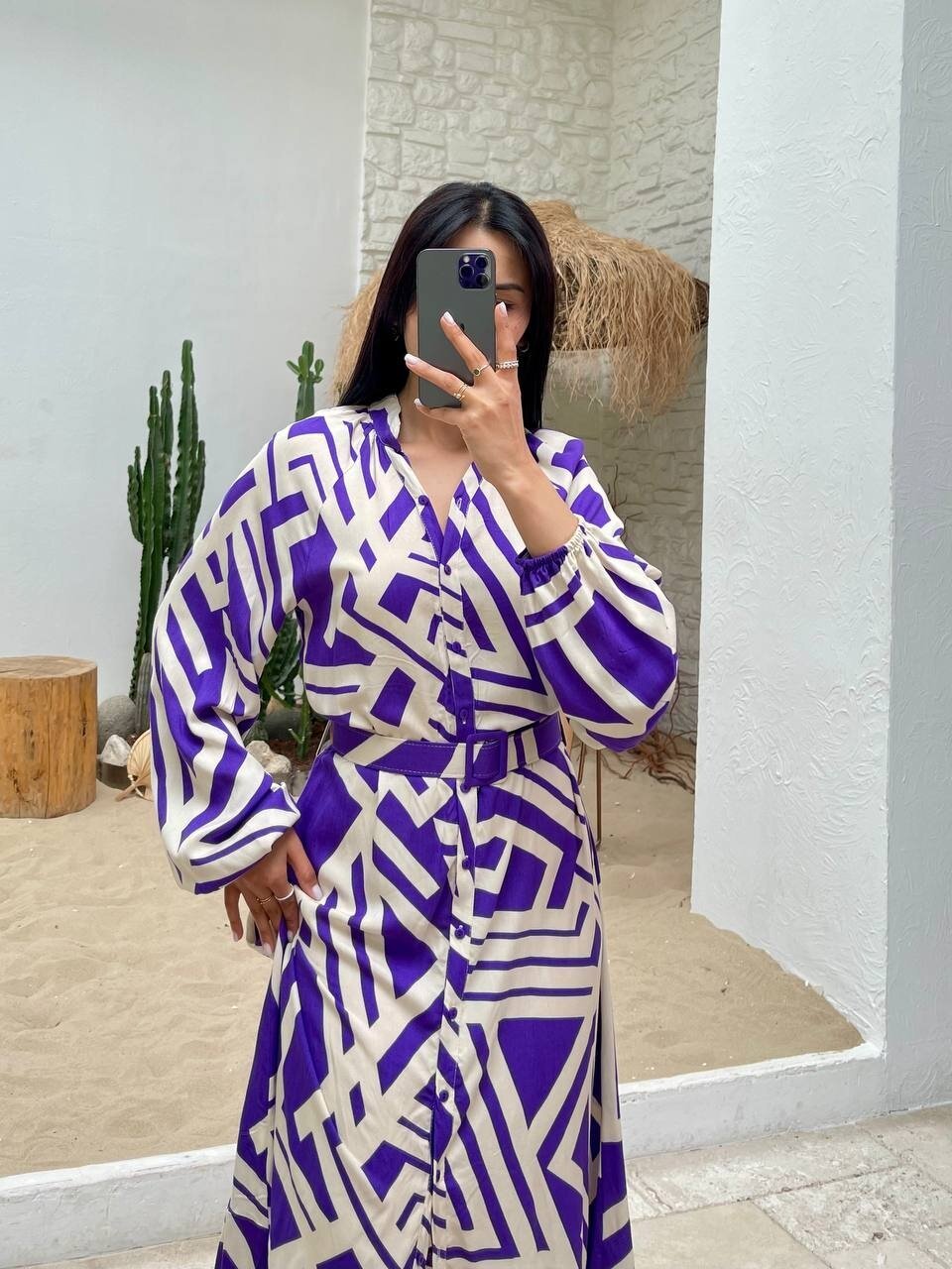 3388-LİLA ÇİZGİLİ GÖMLEK ELBİSE