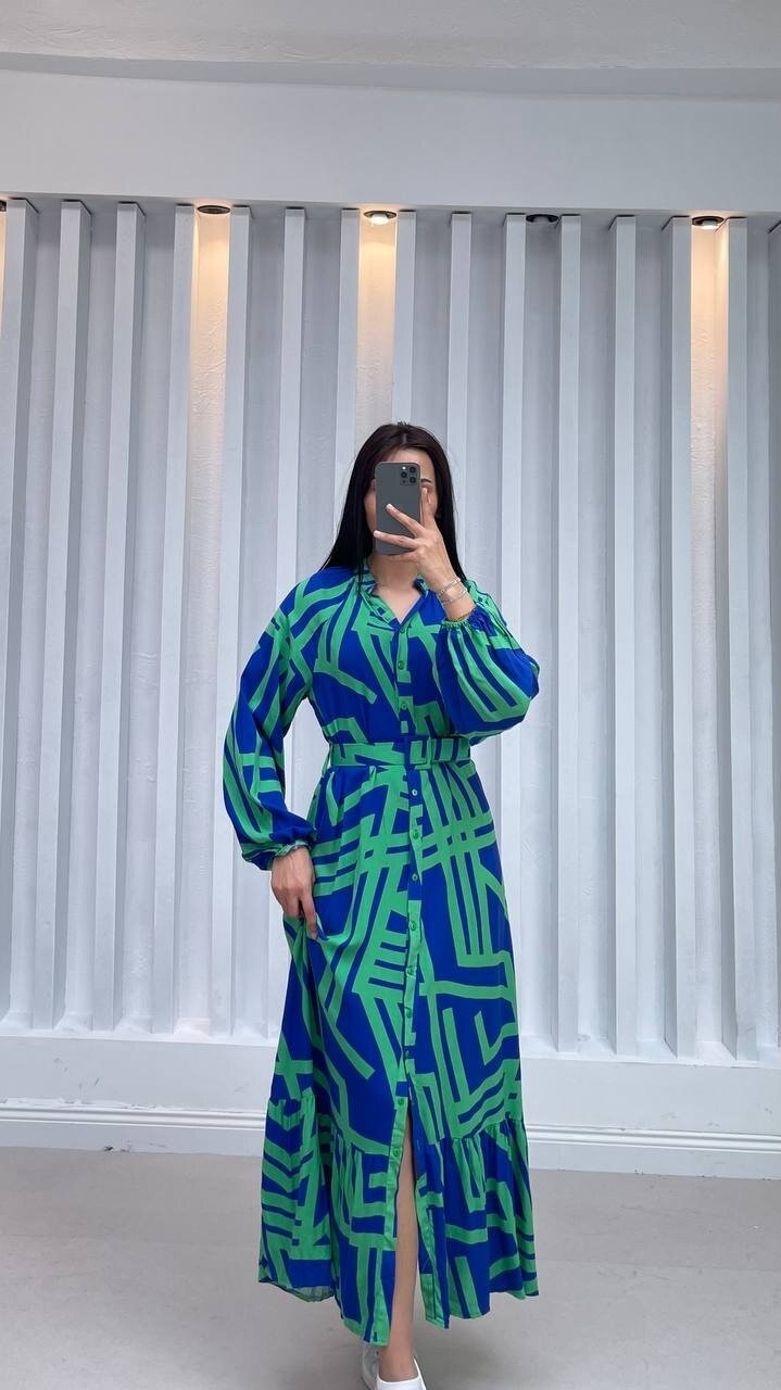 3388-YEŞİL ÇİZGİLİ GÖMLEK ELBİSE