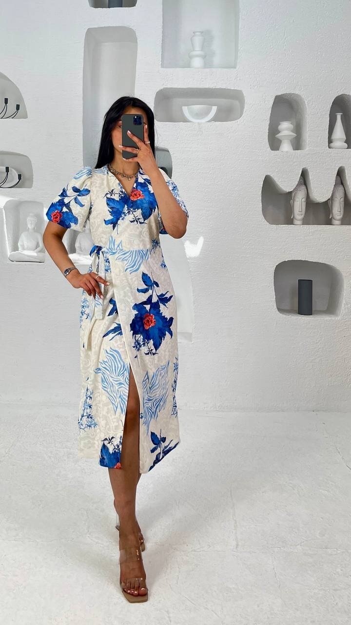 3439-MAVİ ANVELOK BAĞLAMALI ELBİSE