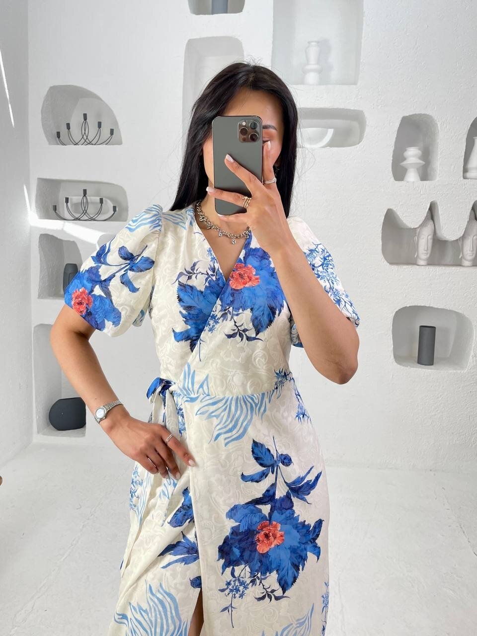 3439-MAVİ ANVELOK BAĞLAMALI ELBİSE