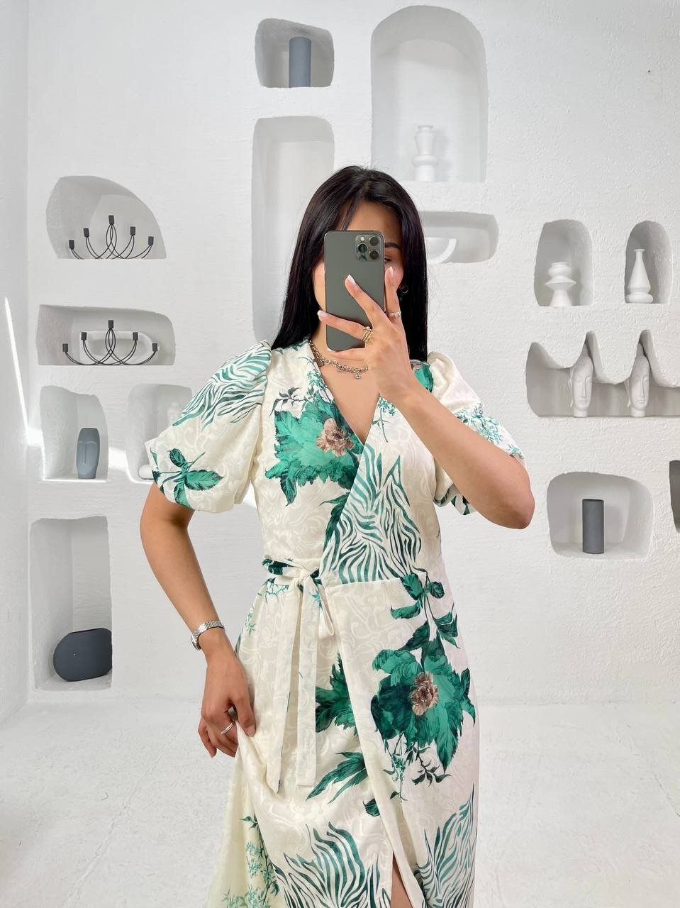 3439-YEŞİL ANVELOK BAĞLAMALI ELBİSE