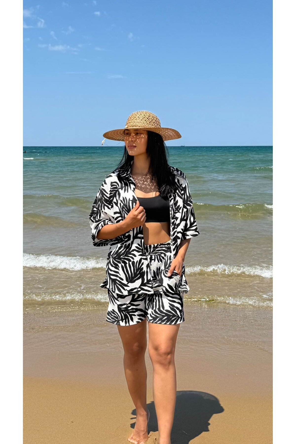 3481-SİYAH ZEBRA DESEN ŞORTLU TAKIM