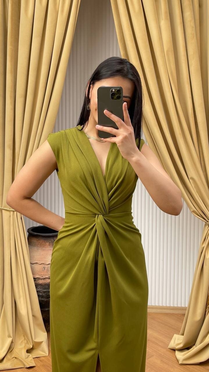 3698-OLİV ÖNÜ BÜZGÜLÜ ELBİSE