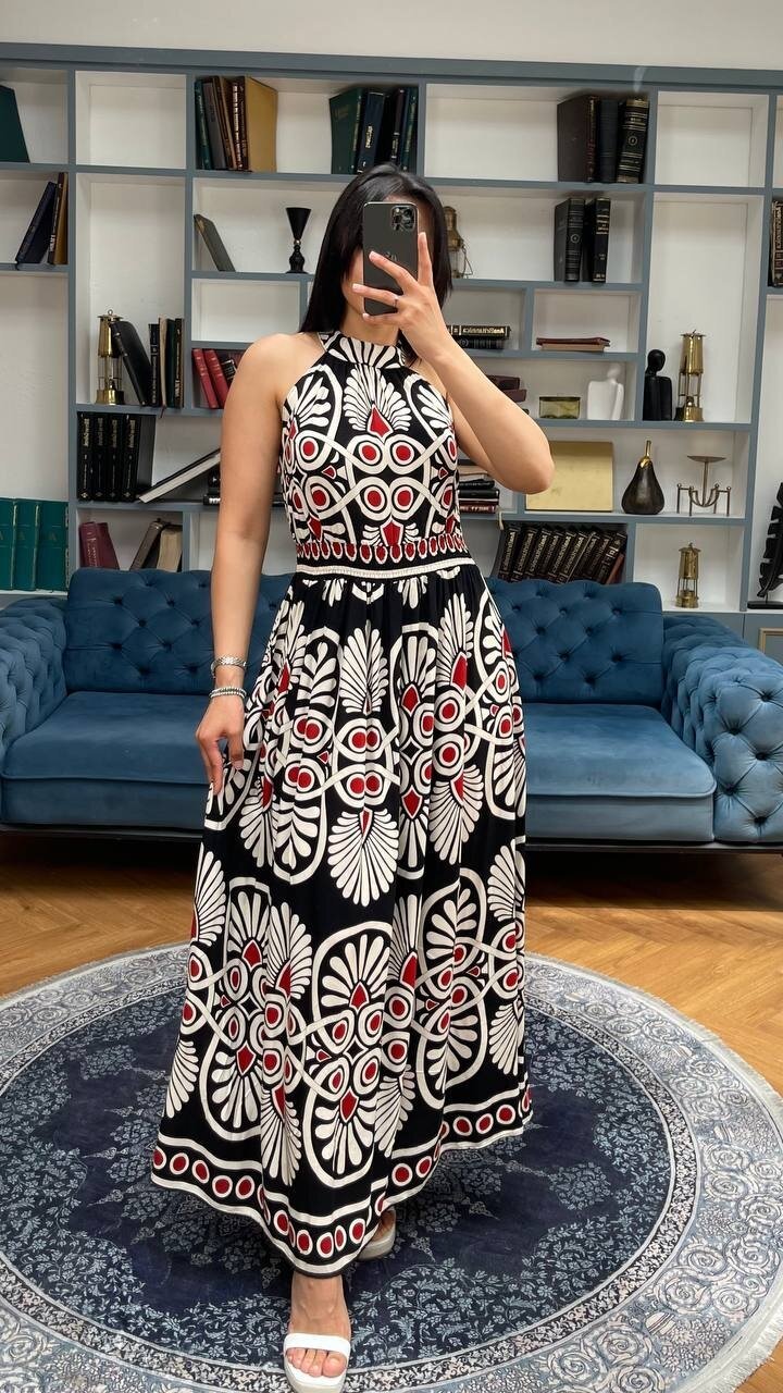 3731-SİYAH ÇEMBER VE ÇİÇEK DESEN ELBİSE