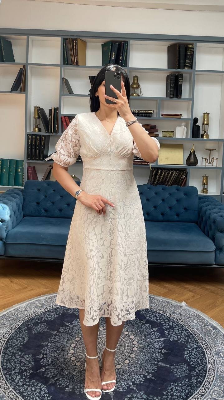 3740-TAŞ FİSTO ÇİÇEK DESEN ELBİSE