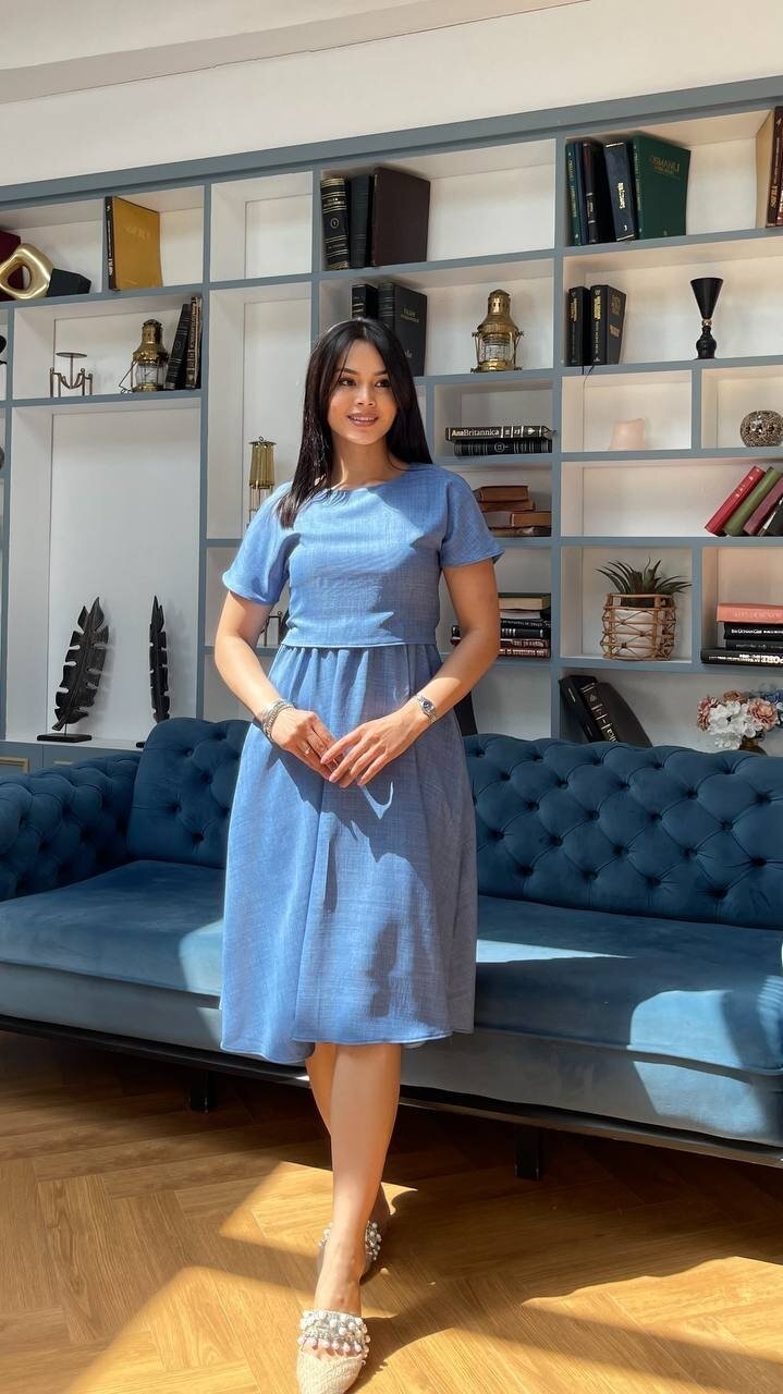 3760-İNDİGO TAKIM DETAY ELBİSE