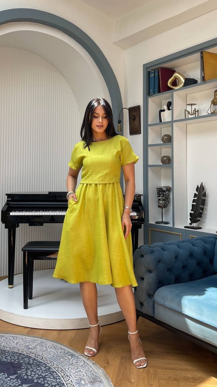 3760-OLİV TAKIM DETAY ELBİSE