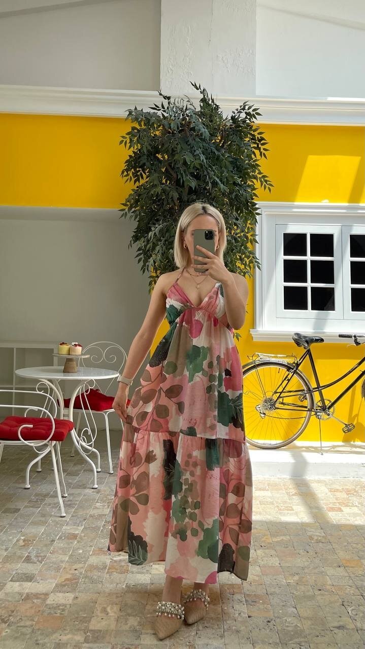 3771-PUDRA SIRT BAĞLAMALI ELBİSE