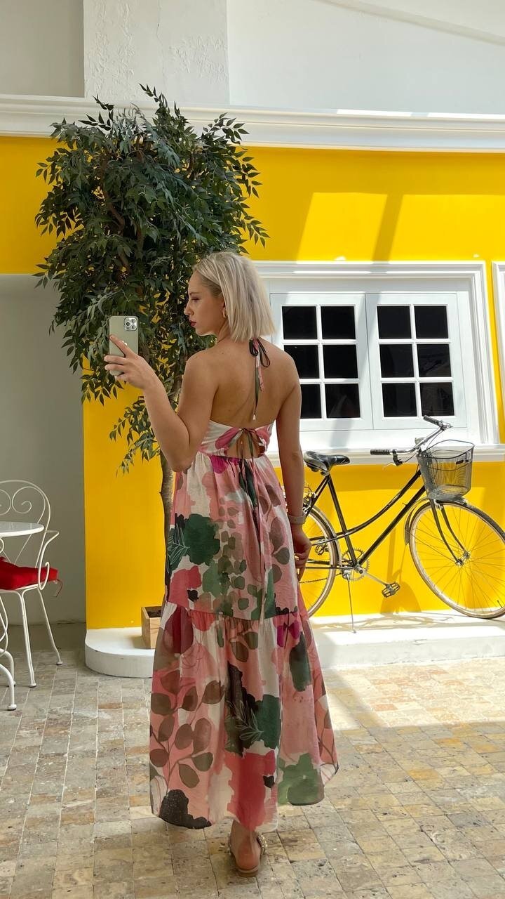 3771-PUDRA SIRT BAĞLAMALI ELBİSE