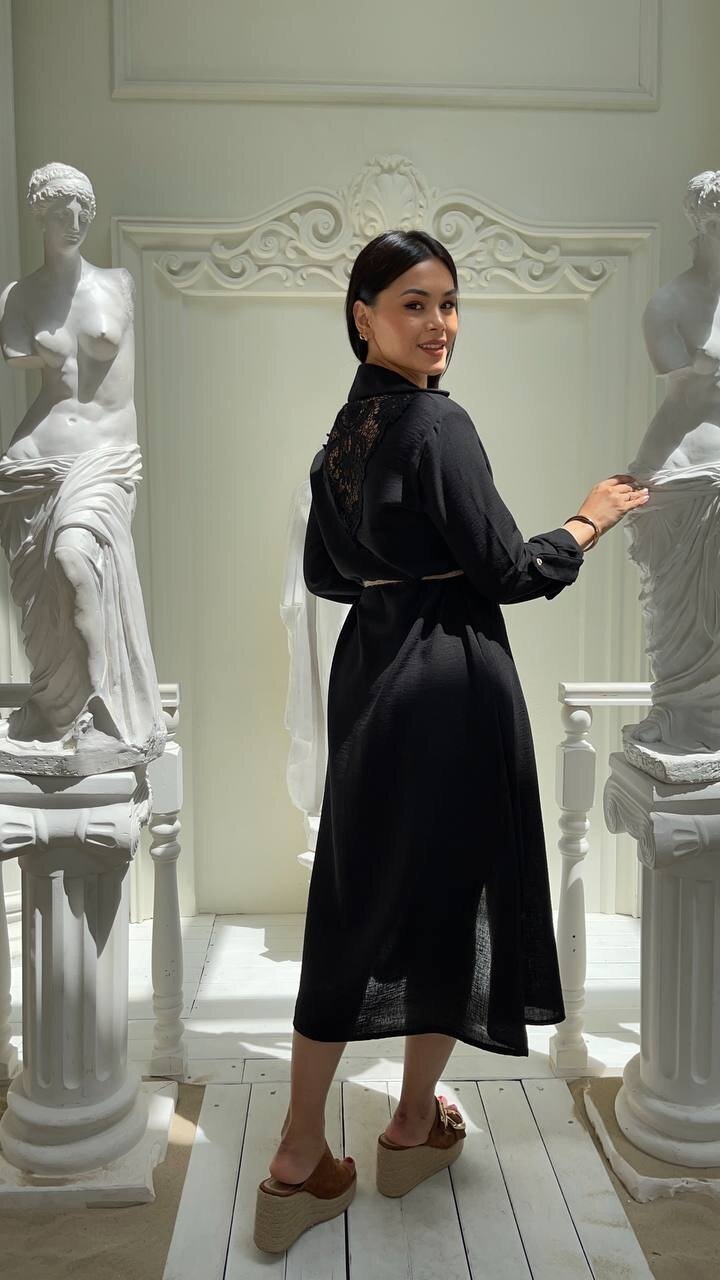 3772-SİYAH ARKASI DANTEL ELBİSE