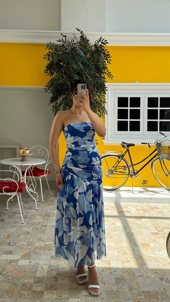 3775-MAVİ DRAPELİ ELBİSE