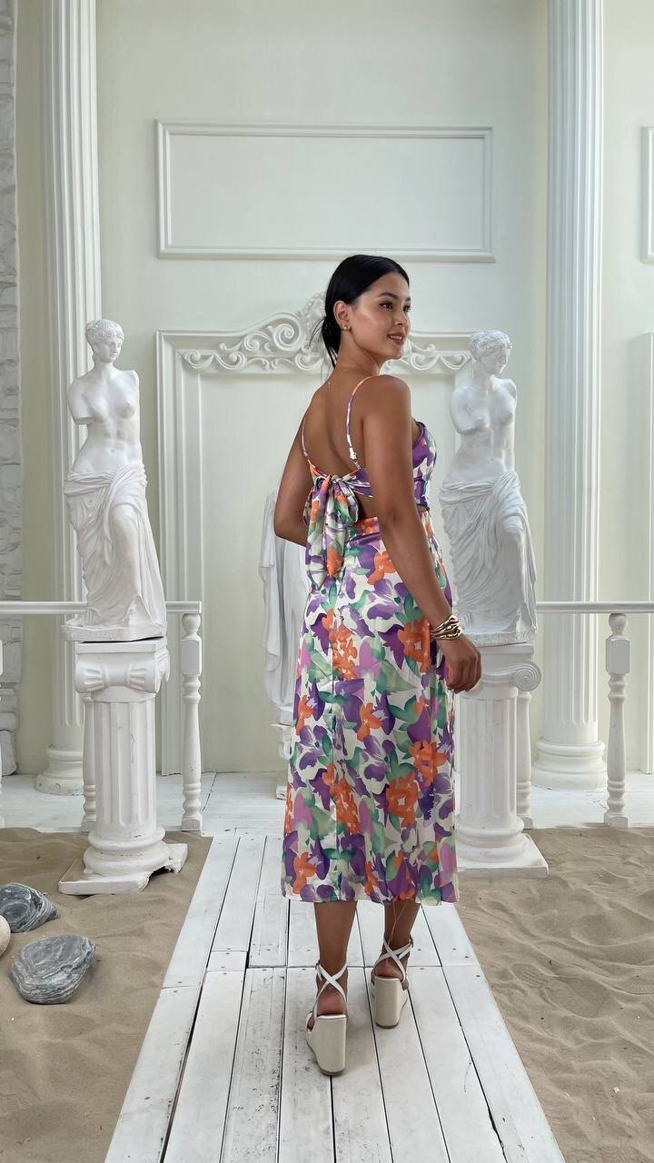 3787 SATEN KUMAŞ SIRT DEKOLTELİ ELBİSE