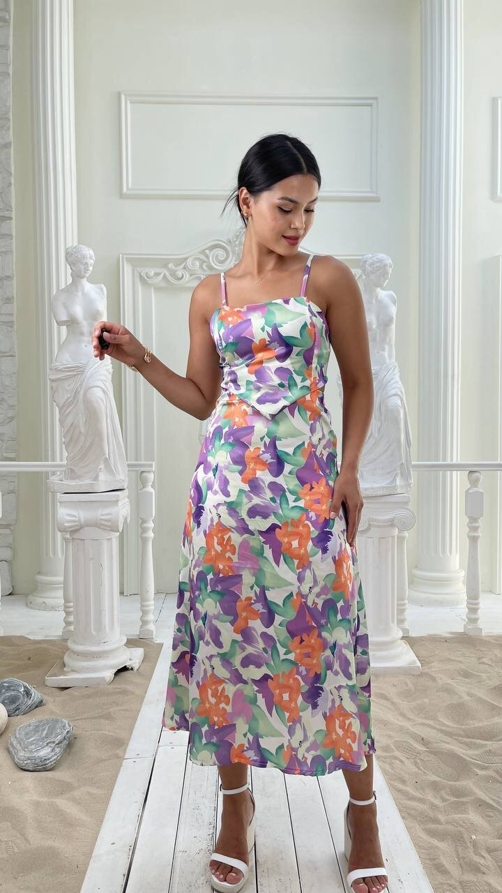 3787 SATEN KUMAŞ SIRT DEKOLTELİ ELBİSE