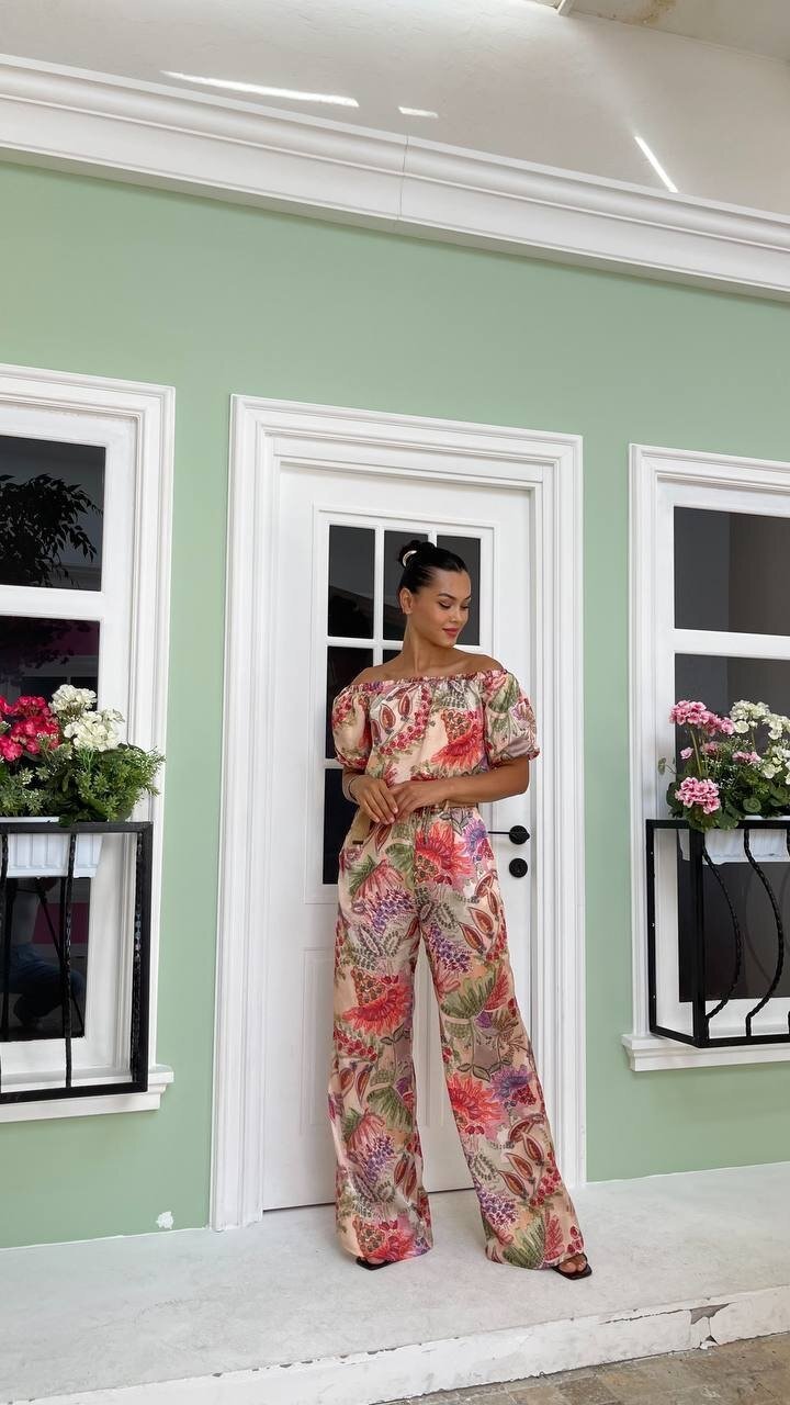 3818 HASIR KEMERLİ ÇİÇEK DESEN SATEN TAKIM