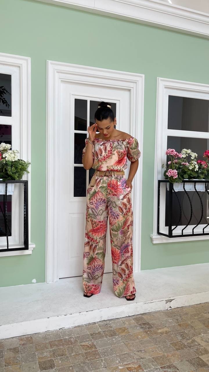 3818 HASIR KEMERLİ ÇİÇEK DESEN SATEN TAKIM