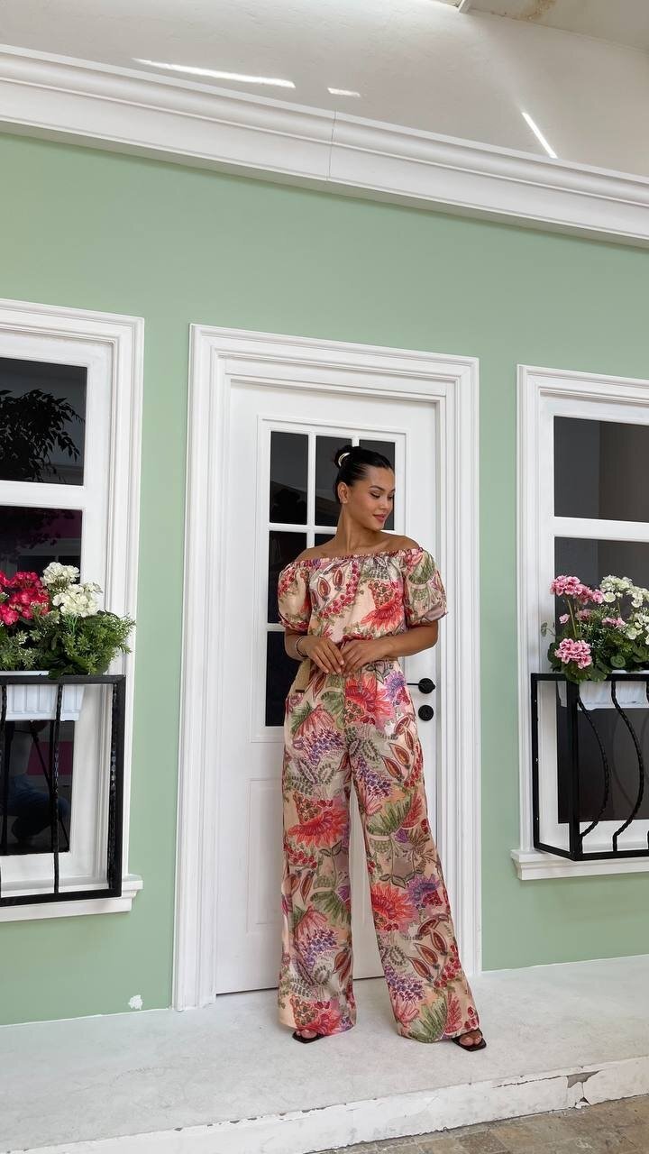 3818 HASIR KEMERLİ ÇİÇEK DESEN SATEN TAKIM