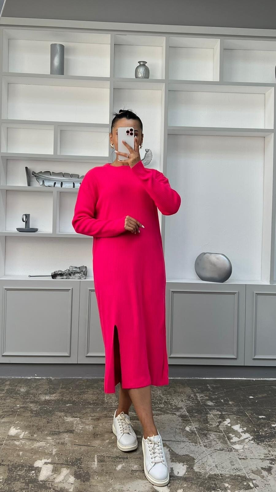 FUŞYA FİTİLLİ YIRTMAÇLI TRİKO ELBİSE