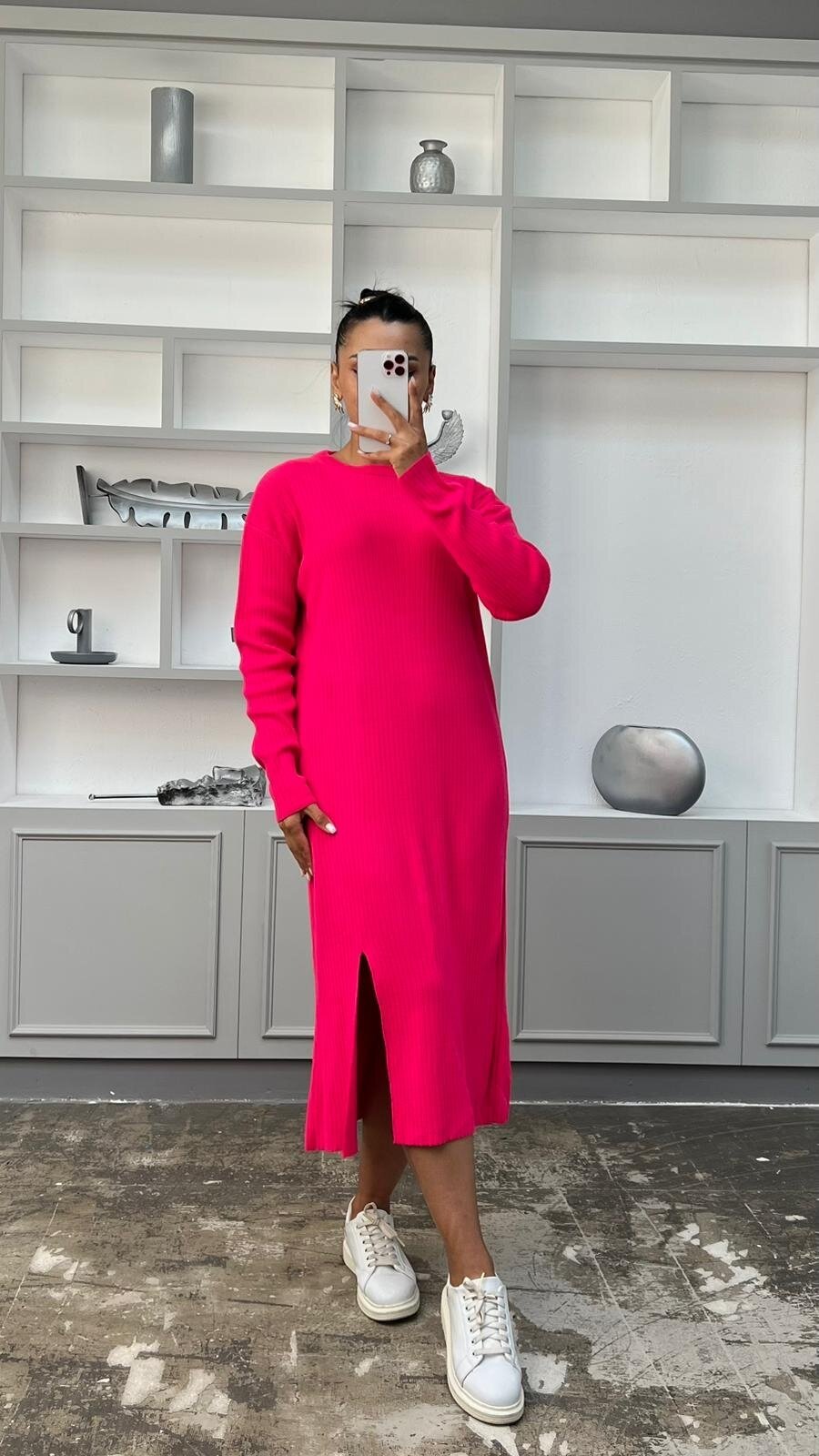 FUŞYA FİTİLLİ YIRTMAÇLI TRİKO ELBİSE