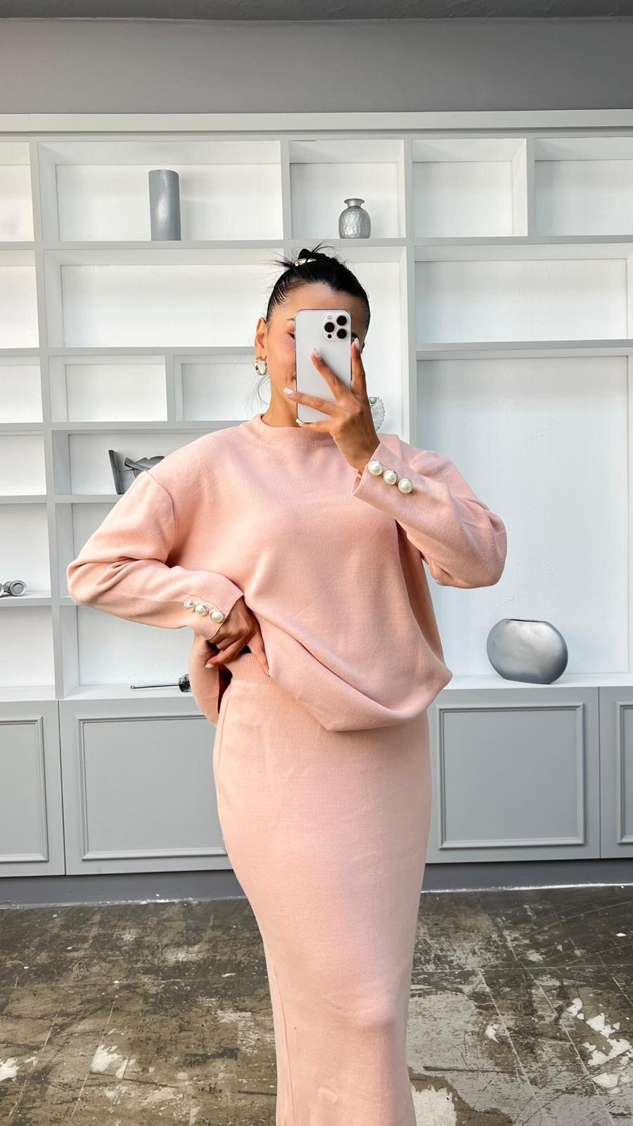 PUDRA KOLLARI İNCİ DETAY ETEKLİ TAKIM