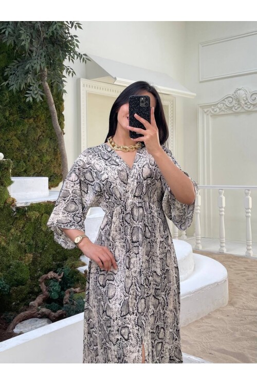 3154-YILAN DESEN ELBİSE