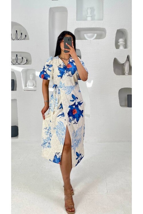 3439-MAVİ ANVELOK BAĞLAMALI ELBİSE