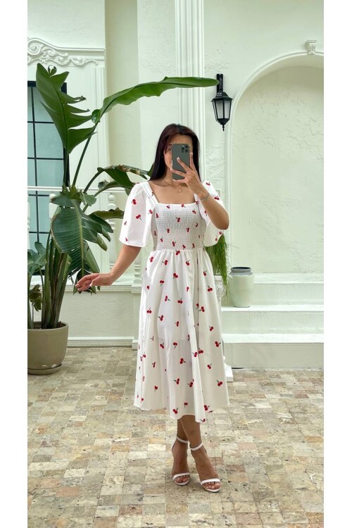 3483-KİRAZ GÖĞÜSÜ GİPELİ ELBİSE