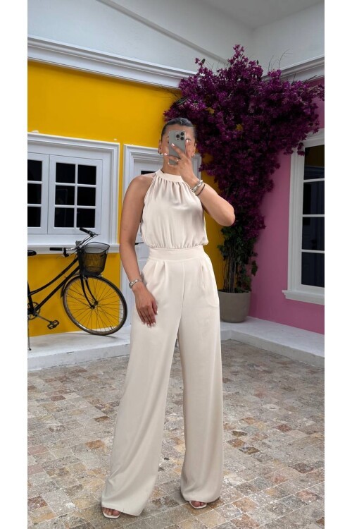 3721-BEJ SIFIR KOL BOYUNDAN BAĞLAMALI TULUM