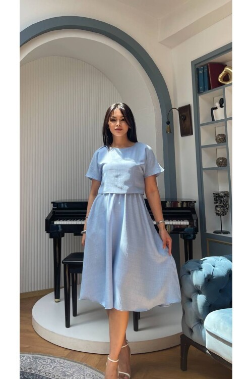 3760-MAVİ TAKIM DETAY ELBİSE