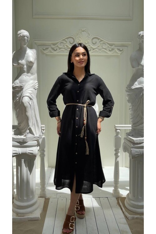 3772-SİYAH ARKASI DANTEL ELBİSE