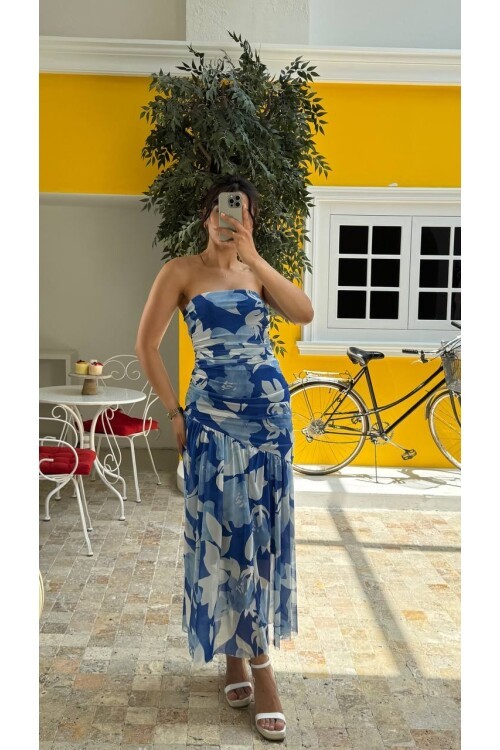 3775-MAVİ DRAPELİ ELBİSE