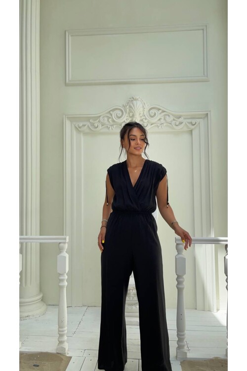 3805-SİYAH KOLLARI DÜĞÜM DETAY TULUM