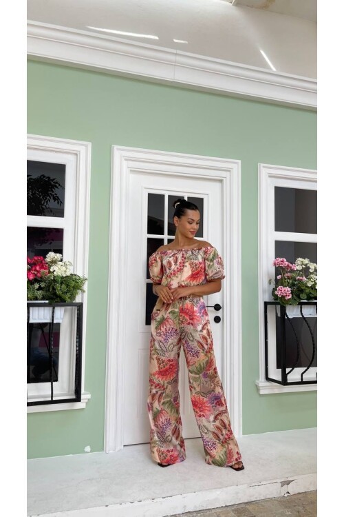 3818 HASIR KEMERLİ ÇİÇEK DESEN SATEN TAKIM