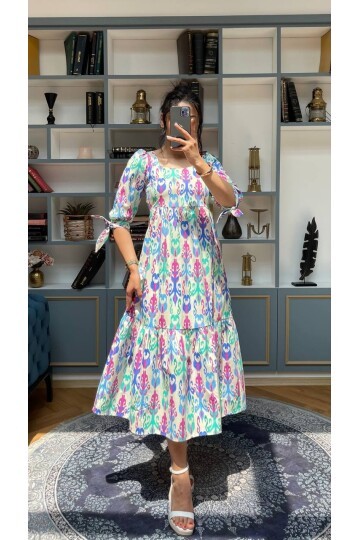 3040-KOLLARI BAĞLAMALI ELBİSE