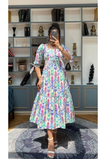 3040-KOLLARI BAĞLAMALI ELBİSE