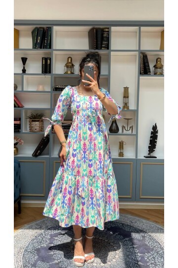 3040-KOLLARI BAĞLAMALI ELBİSE