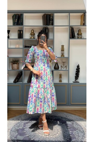 3040-KOLLARI BAĞLAMALI ELBİSE