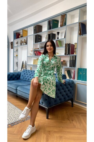 3057-YEŞİL ÇİÇEKLİ KISA GÖMLEK EBİSE