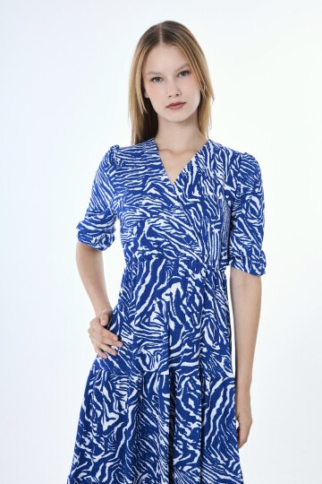 3058-MAVİ ZEBRA DESENLİ ELBİSE
