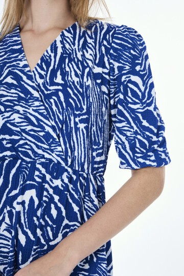3058-MAVİ ZEBRA DESENLİ ELBİSE