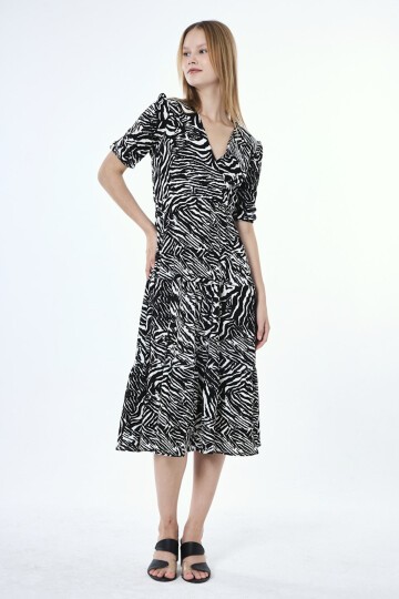3058-SİYAH ZEBRA DESENLİ ELBİSE