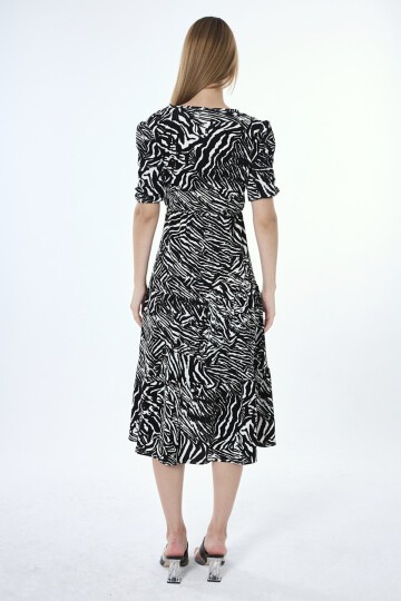 3058-SİYAH ZEBRA DESENLİ ELBİSE
