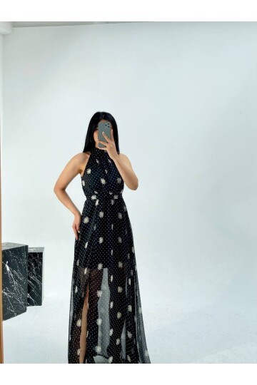 3242-PAPATYA DESEN ŞİFON ELBİSE